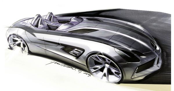 2009 Mercedes-Benz McLaren SLR Stirling Moss concept rendering | See more about Mercedes Benz, Detroit and Drawing.