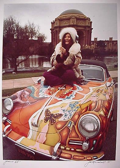Janis Joplin and her psychedelic, customised Porsche 356c Cabriolet.  1968. | See more about Janis Joplin, Porsche and Porsche 356.