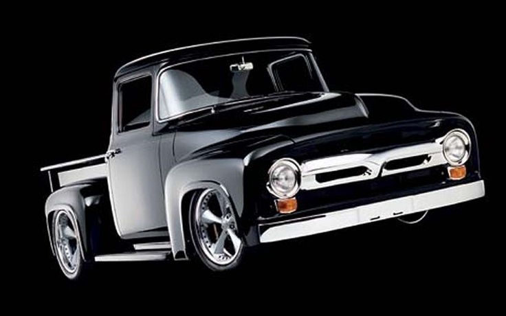 I think this is actually Chip Fooses 56 Ford. Love the slight, but not overwhelming chop, plain black color with not too much chrome. | See more about Ford Trucks, Trucks and Ford.