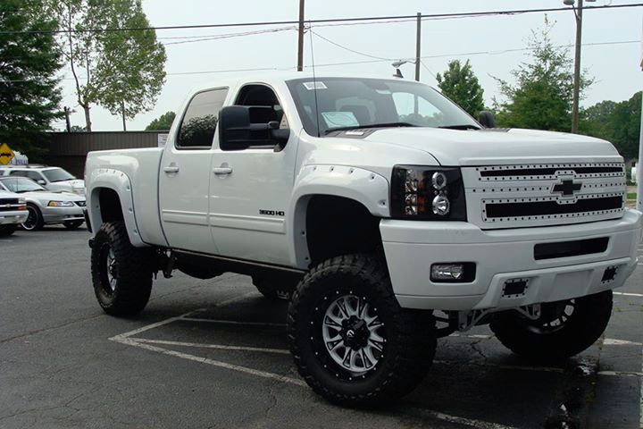 not a GMC - nice lifted  white Chevrolet Silverado | See more about Chevrolet Silverado, Chevrolet and Trucks.
