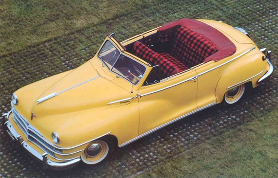 1948 convertible yellow Chrysler Windsor highlander, tartan interior | See more about Highlanders and Tartan.
