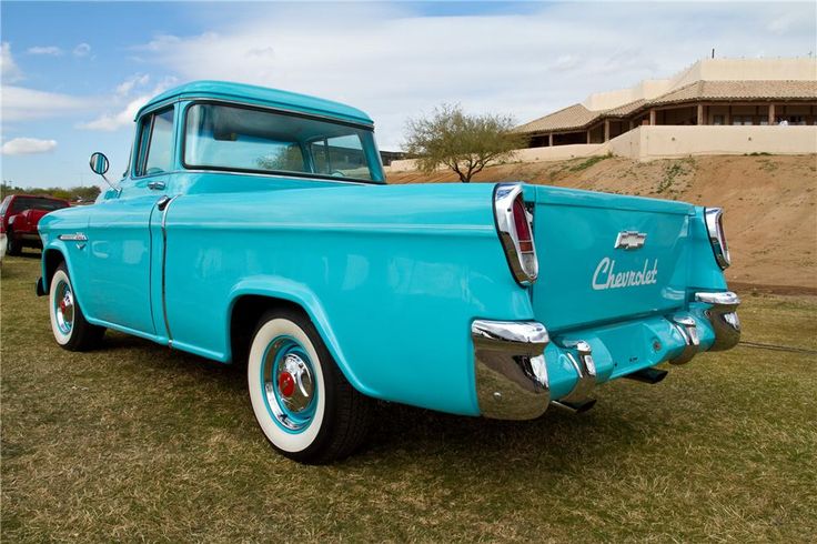 The same 1955 Chevy Cameo pickup. Note the taillights - this was the predecessor to the El Camino. Very rare truck. | See more about Note, Trucks and El Camino.