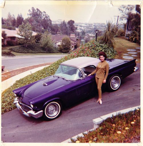 Annette Funicello with her custom painted purple 1957 Thunderbird, around 1963. | See more about Purple, Cars and Ricky Nelson.